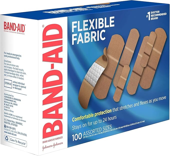 Band-Aid Brand Flexible Fabric Adhesive Bandages for Wound Care & First Aid, Assorted Sizes, 100 ct, Pack of 10 (1000 Count) (1000 Count)