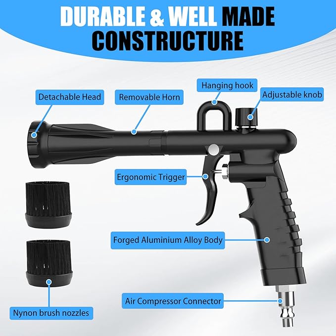Air Cleaning Gun for Car Interior Detailing, High Pressure Air Blower Auto Detailing Tool for Quickly Blasts Dirt and Dust, Air Blaster for Car Detailing, Black