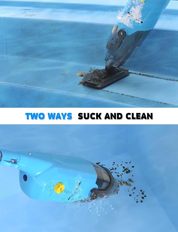 Cordless Pool Vacuum Cleaner for Above Ground Pool & In Ground Rechargeable Pool Vacuum Cleaner - 90 Mins Runtime, with 69" Telescopic Pole, Spa Vacuum for Hot Tub- Fast 3H Charge (Blue)