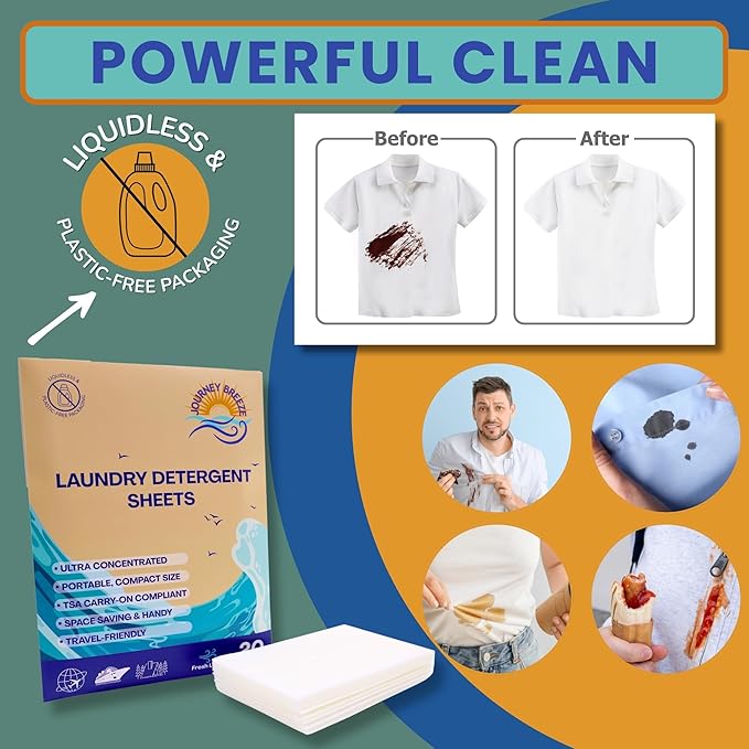 Travel Laundry Detergent Sheets Bundle ?€? 50 Count Hand Wash + 20 Count Machine Wash Laundry Detergent Sheets for Sink Washing in Hotels, Cruises, Camping & Backpacking