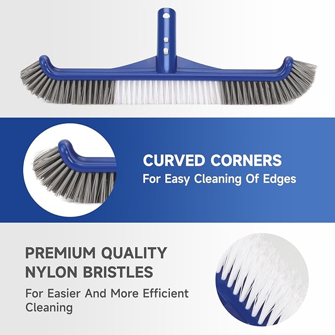 Pool Cleaning Kit, 16'' Pool Brush Head & Pool Skimmer Net with 60" Pole, Pool Net Skimmer & Pool Brush with Pole, Pool Net & Pool Brushes for Cleaning Pool Walls with Pole