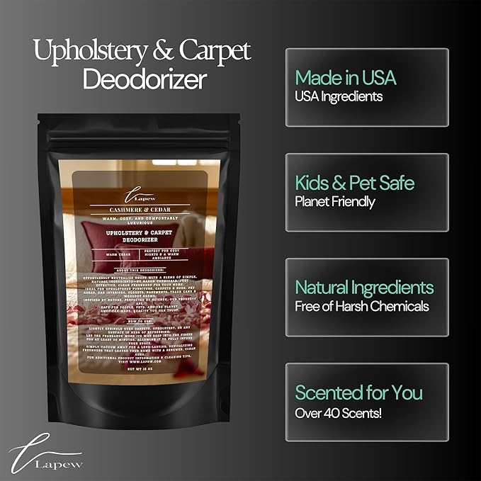 Lapew Cashmere Cedar Scented Cleaning Bundle | Carpet Deodorizer Powder (16 oz) & Mop Soap Concentrate (36 oz) | Pet-Friendly Odor Eliminator