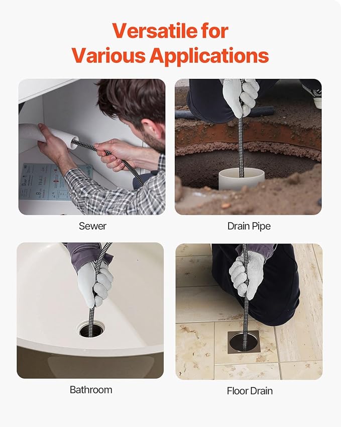 VEVOR Drain Cleaner Machine 100Ft X 3/8Inch, Sewer Snake Machine Auto Feed, Drain Cleaning Machine with 4 Cutter & Air-activated Foot Switch for 2" to 4" Pipes