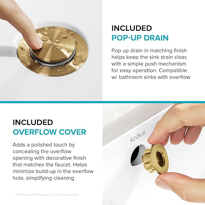 KRAUS Indy Widespread Bathroom Faucet in Spot-Free Brushed Brass with 2 Handles, Pop Up Drain and Supply Lines, FUS-14103SFBB