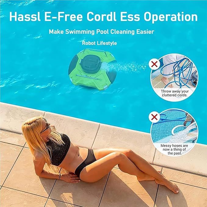 Cordless Robotic Pool Cleaner, Swimming Pool Cleaner Robot Automatic 5000mAh Intelligent Rechargeable Robotic Pool Vacuum Cleaning Electric Equipment Cordless