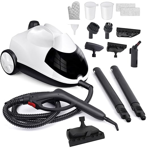 Steam Cleaner 1.5L Steamer for Cleaning Fast Heating 6-in-1 Multi-Surface with 8 Accessories UL499 Certified Portable High Pressure Steam Cleaner for Home, Car, Floors, Sofas, Tiles, Grout