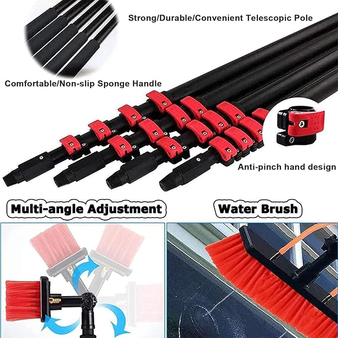 Window Cleaning Pole Cleaner Kit, 3.6M-12M Hose Pole Cleaning Brush Equipment Extendable Outdoor Cleaning Tools Photovoltaic and Solar Panels,30cmbrush-30FT/9M