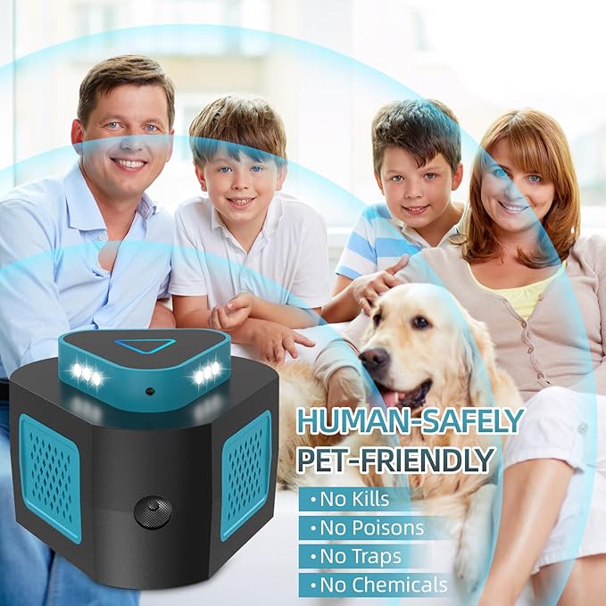 2025 360°Ultrasonic Pest Control Repellent Plug in for Rodent Mice Rat Spider Ant Bug Squirrel Bats Roach,4 Mode Switching Mouse Repellent Device for Basement House Garage Kitchen(1pcak)