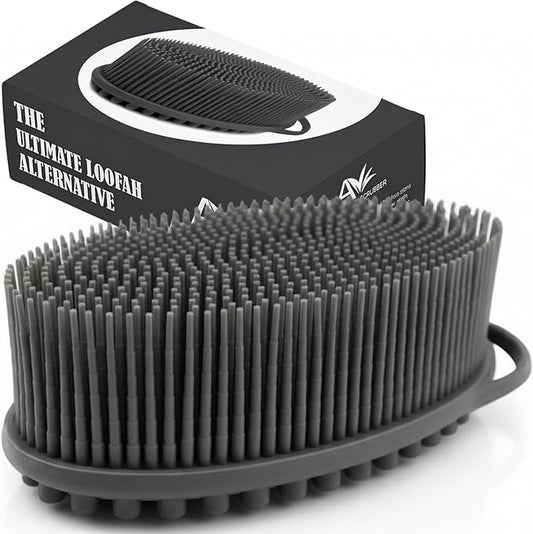 Avilana Premium Silicone Body Scrubber - 8 Years Trusted Since 2017 - SGS Certified Food Grade Dual Sided Bath Brush, Quick-Dry Exfoliating Loofah Alternative, Massage Brush Sensitive Skin Women Men