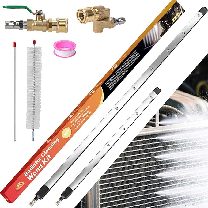 40"&24"(2Pcs Set) Upgraded Radiator Cleaning Wand With 25° Fan Nozzles,Water and Air Dual-Use 4500 PSI Pressure Washer Tool Set for Car,Truck and Other Vehicles.