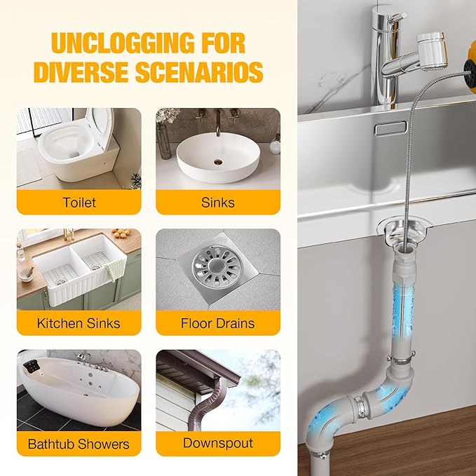 Cordless Drain Auger Compatible with Dewalt 20V Battery, Auto-Feed Plumbing Drain Snake with 23.62FT Replaceable Cable, Drain Clog Cleaner Tool for Sink, Toilet, Bathtub, Sewer (Battery Not Included)
