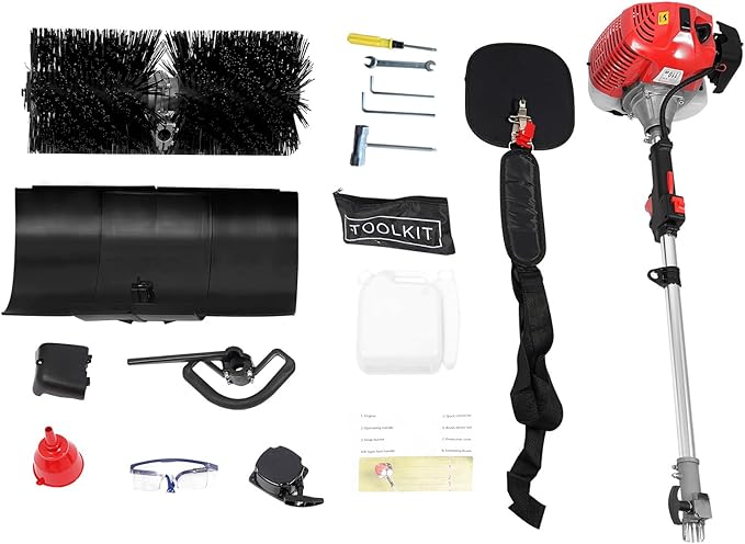 Gas Power Snow Sweeper Broom Handheld 52cc Handheld Lawn Sweeper, 2.3HP 2-Stroke Gas Power Broom, Outdoor Power Snow Sweeping Broom Cleaner Tools for Street Farms Driveway Snow