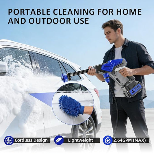 Portable Handheld Cleaning Tool, Lightweight Compact Spray Tool with 6-in-1 Nozzle for Car Patio Window Garden Outdoor Use and Daily Home Maintenance (Black with Tool Box Storage)