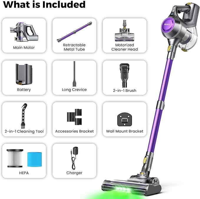 UML0 Cordless Vacuum Cleaner, 40Kpa Powerful Suction Stick Vacuum Cleaners for Home, 45 Mins Runtime, 1.6L Dust Box, Anti-Tangle, 8-in-1 Rechargeable Vacuum for Hardwood Floor,Carpet,Pet Hair