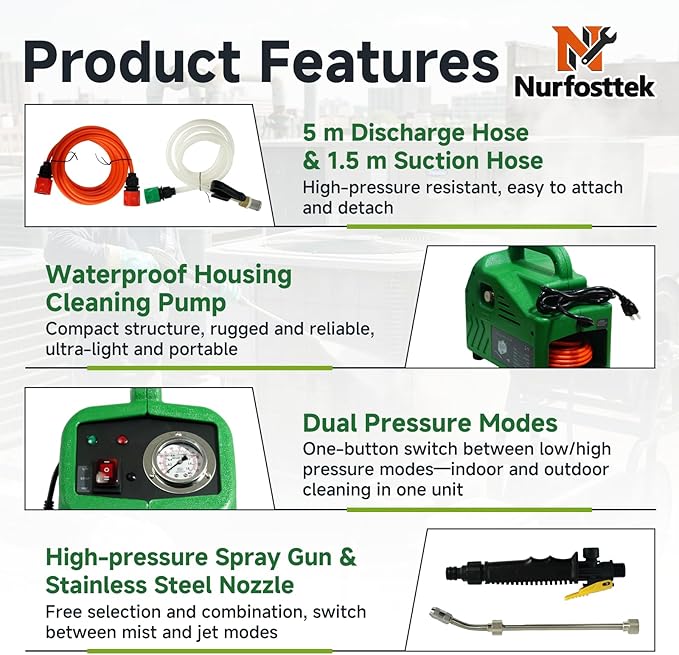 2026 Upgraded ZPB140 Portable Pressure Washer for HVAC Systems, Dual Pressure Modes, Indoor & Outdoor Cleaning, 80W 4L/min 0.7-1.0MPa