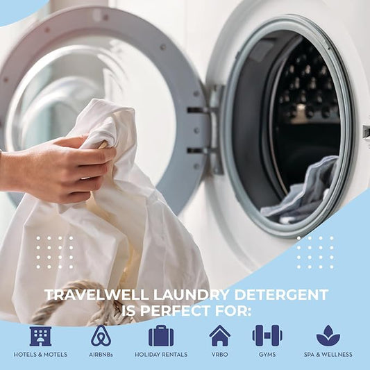 Travelwell Laundry Detergent Powder - Individually Wrapped Bulk Travel Laundry Detergent Packs - Hospitality Cleaning Supplies - Pack of 200, 1.5 oz