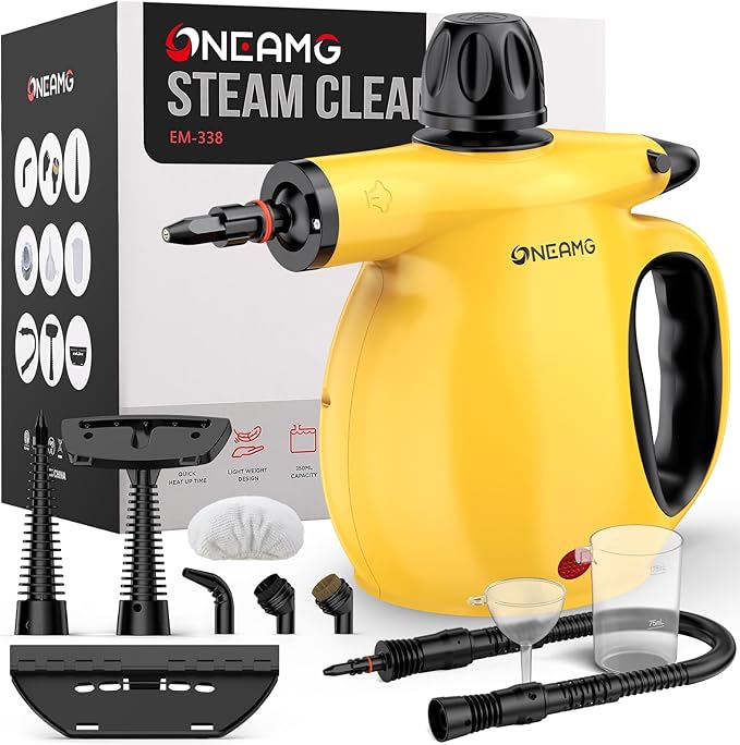 Pressurized Handheld Steam Cleaner for home with Safety Lock, 450ML/15.22OZ Tank & 10 Accessories, Multi-Surface Portable Steam Cleaner for Car,Furniture, Floor, Kitchen-Removes Stubborn Grime