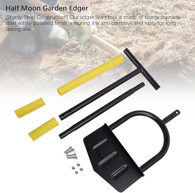 KANASI Lawn Edger, T Handle Stainless Steel Half Moon Tool for Garden Flower Bed and Sidewalk Driveway Edging