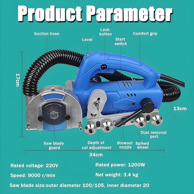 1200W Electric Tile Joint Cleaning Machine - Automatic Grout Cleaner for Ceramic Tiles, Shower & Bathtub Seam Tool, Efficient Gap & Crevice Slotting, Heavy-Duty Floor Cleaner