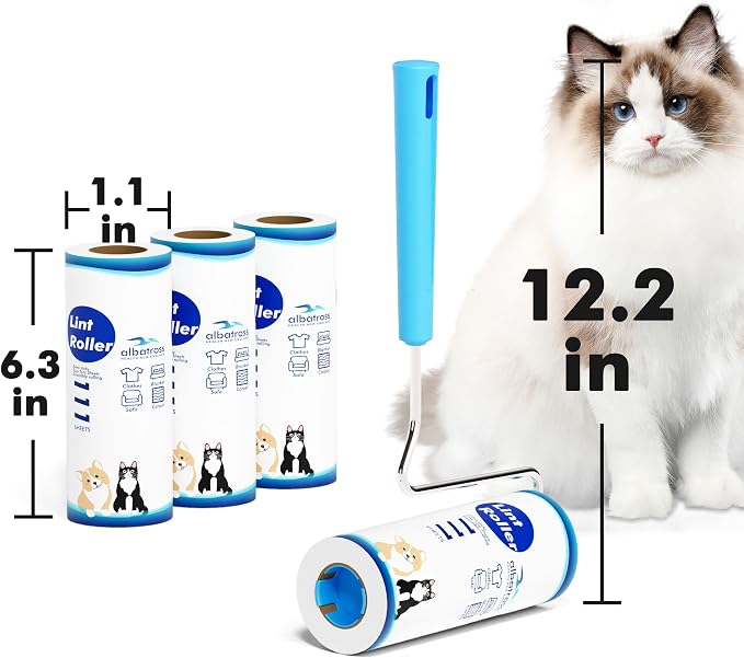 Large Surface Extra Sticky Lint Roller, 6.3''Wide Roller for Pet Hair | 444 Sheets Long Handle Lint Remover for Clothes, Furniture, Carpet, Cat Hair Remover, 1 Handles, 4 Rollers - Image 4