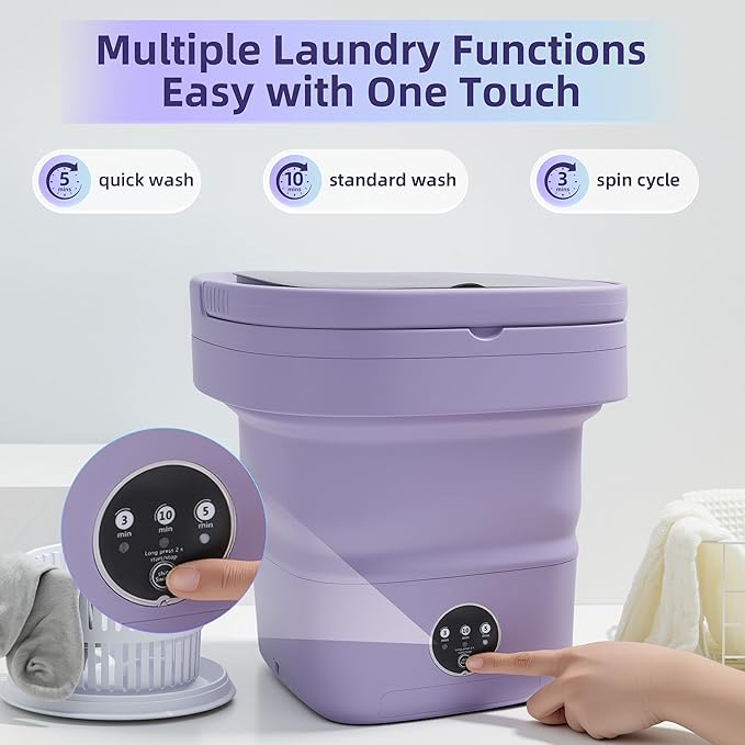 Mini Laundry Machine, 16L Portable Washing Machine with Spin Basket, Portable Laundry Machine Suitable for Baby Clothes, Underwear, Socks, Foldable Design for Camping, Hotels and Apartments(Purple)