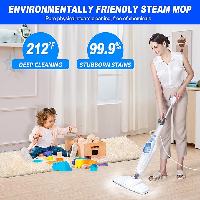 Electric Cleaner Floor Hot Steam Mop 1500W Floor Steam Cleaner 5-in-1 Tile Cleaner Hard Wood Floor Cleaner MultiPurpose Handheld Steam Cleaner with 2 Washable Microfiber Pads