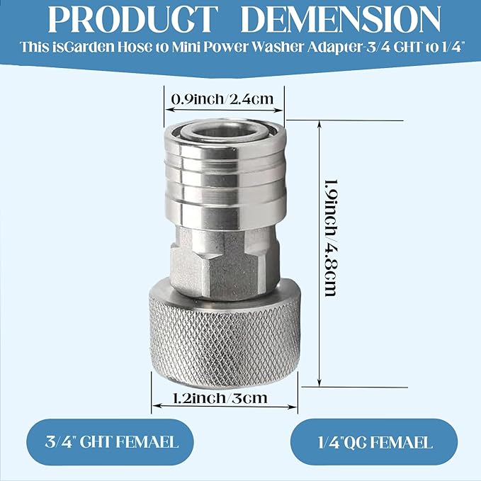 Garden Hose to Pressure Washer Adapter, 3/4” GHT to 1/4” Quick Connect with 5 Multiple Degrees Nozzle, Garden Hose Pressure Washer Attachment for Car Wash or Watering the Flowers