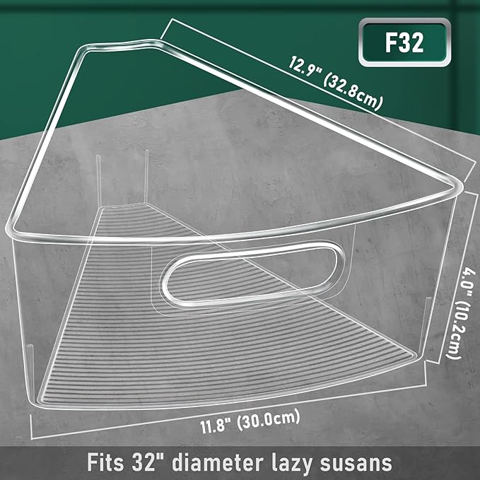 Lazy Susan Cabinet Organizer Bins for 26"/ 28"/ 32" Diameter Corner Organizer, Plastic Cabinet Storage Bin, 1/8 Wedge - Food Safe, BPA Free, with Non-Slip Pads (for 32" Diameter, 4 Pack)