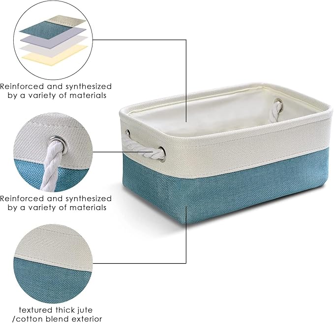 TheWarmHome Fabric Storage Bin with Handles,Storage Basket for Home Storage and Organization, Shelf Basket with Cover for Living Room Bedroom Decor Closet???White & Green,Small ,11.8L??7.9W??5.2H