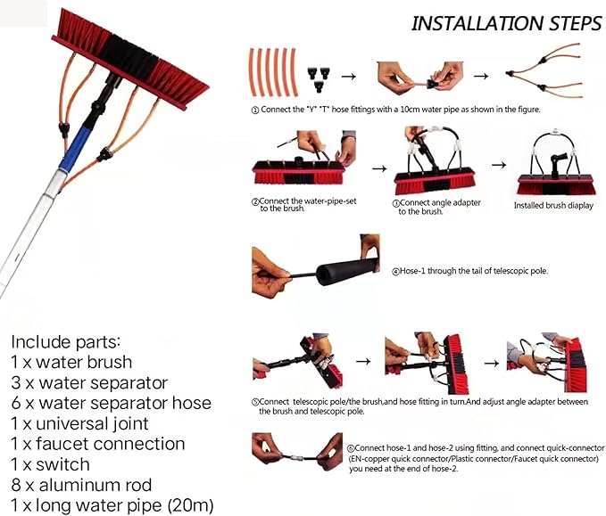 Telescopic Window Cleaning Kit - 24ft Solar Panel & Roof Cleaning Brush Extendable Water Fed Pole 35cm Conservatory Cleaner Ideal for Home & Professional Use
