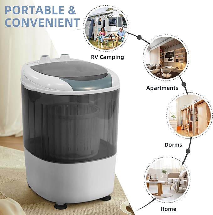 Elevon Mini Spin Dryer Portable Washing Machine, Compact Laundry for Home, Apartment, RV, Gray