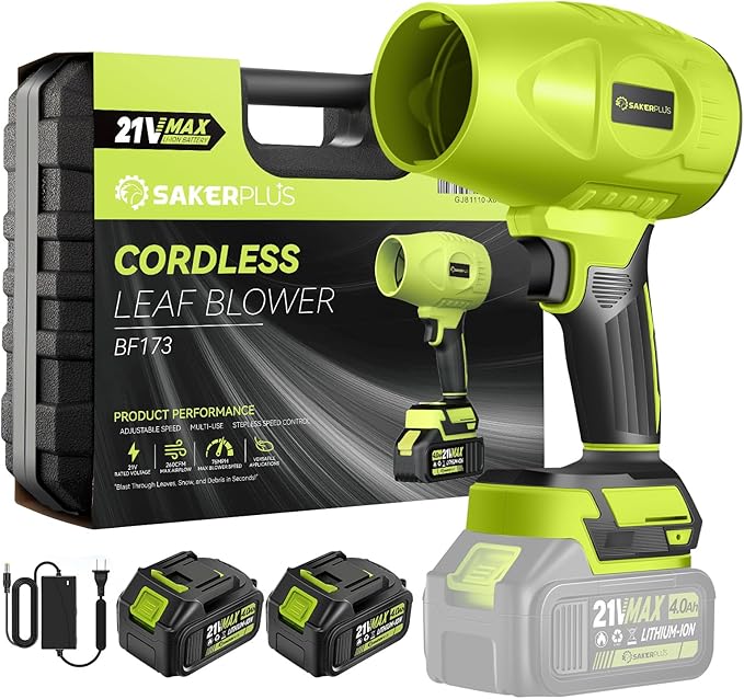 Portable Dust Cleaner, Blower Leaf Blower Cordless, Handheld Blower, Hand Blowers for Lawn Care, Patio Cleaning, 4.0Ah Battery, Charger Included (2 Battery with Storage Case)