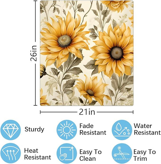 Dishwasher Magnet Cover Retro Sunflower Florals Flower Pattern Reusable Dishwasher Magnetic Cover Sticker Decorative Dish Washer Door Cover Panel for Home Kitcen Appliance, 21x26 in