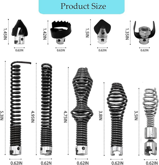 10Pcs Drain Snake Accessory Set, Drain Auger Cutter Kit Commonly Used with RIDGID K-400, C-4, C-6, C-7, C-8, C-9 Drain Cleaners 5/8" Drain Snake Cable Head Tip