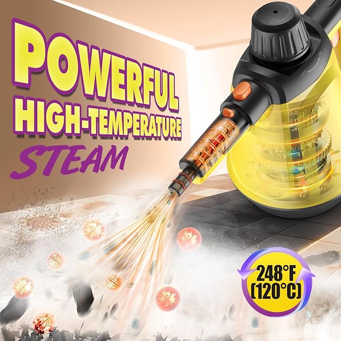 Natural Multi-Surface Handheld Steam Cleaner with 10 Accessories, 13.5OZ Pressurized Multipurpose On Demand Steam Cleaner for Home, Steamer for Cleaning Dirt, Grease, Grout, Tile, Windows, Couch, Car