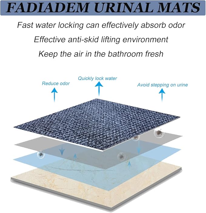 Urinal Floor Mats (2 Pack), Reusable/Washable Urinal Floor Rug, Bathroom Floor Protector Absorbent Deodorization Urinal Carpet, Men's Restroom Pee Pad Non-Slip Urine Mat