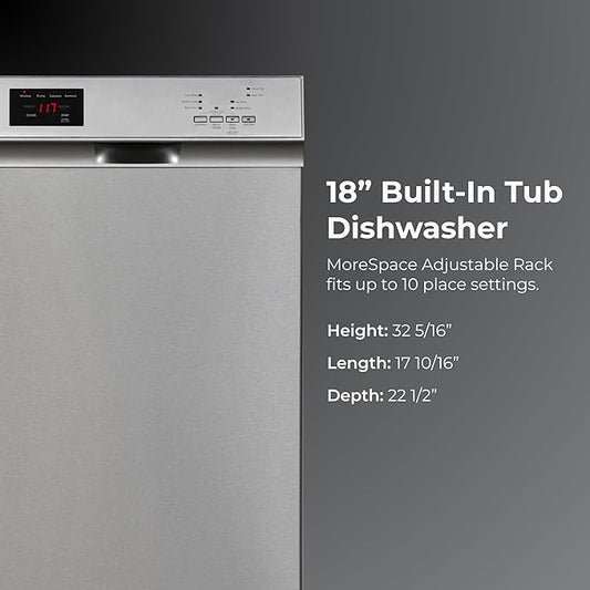 Kenmore 22-14705 18" Compact Built-In Dishwasher - UltraWash Plus, TurboDry, EasyFlex Third Rack & SmartWash - 10 Place Settings - 45 DBA - ENERGY STAR Certified - 18" - Stainless Steel