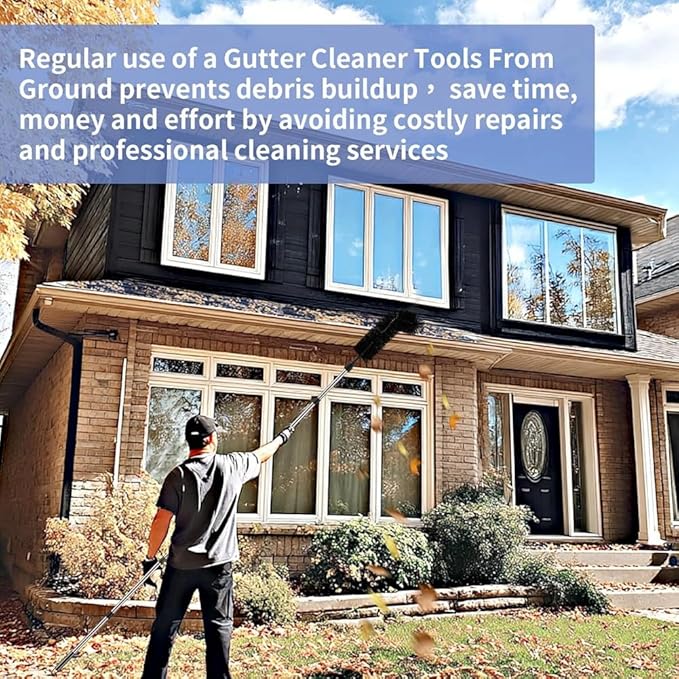 Aboiled Adjustable Gutter Cleaning Tool - Long Reach Gutter Cleaner & Brush for Safe and Easy Cleaning from Ground