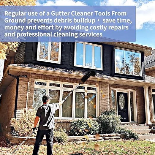 Aboiled Adjustable Gutter Cleaning Tool - Long Reach Gutter Cleaner & Brush Safe Efficient Gutter Maintenance