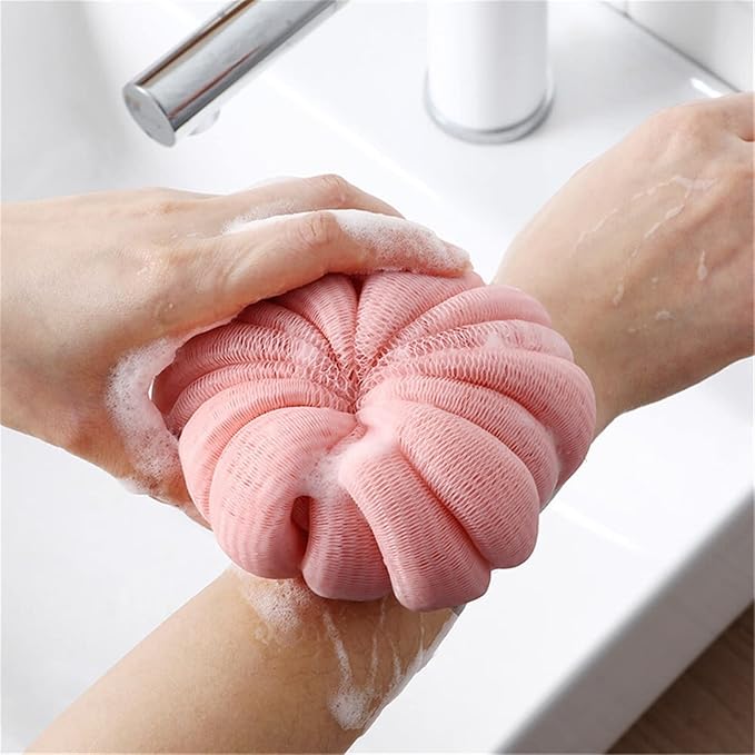 Dry Brushing Bath Bubble Ball Exfoliating Scrubber Soft Shower Mesh Foaming Sponge Body Skin Cleaner Cleaning Tools Bathroom Accessories(Pink)