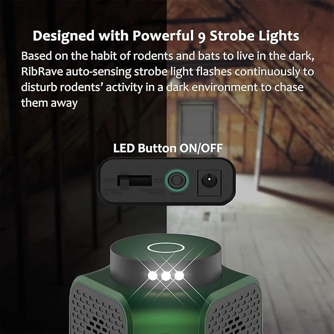 Ultrasonic Rodent Repeller Plug-in Mouse & Rat Deterrent with 3 Modes and LED Strobe Lights, Indoor Pest Control for Attic, Basement, Garage (Green)