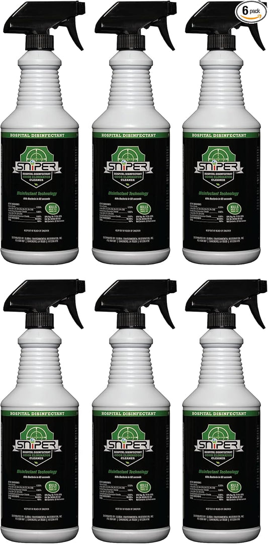 SNiPER Hospital Disinfectant, Odor Eliminator & All-Purpose Cleaner, Made in the USA, 32 Ounce Spray, 6-pack
