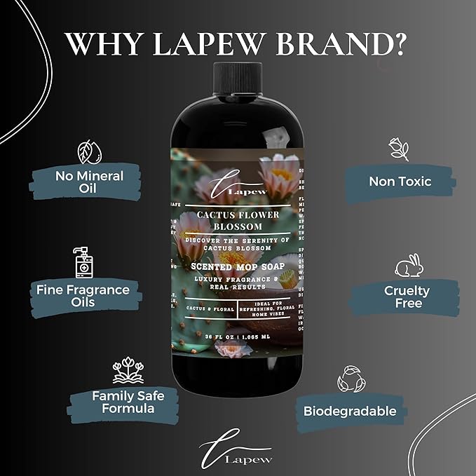 Lapew Cactus Flower Blossom Scented Cleaning Bundle | Carpet Deodorizer Powder (16 oz) & Mop Soap Concentrate (36 oz) | Pet-Friendly Odor Eliminator