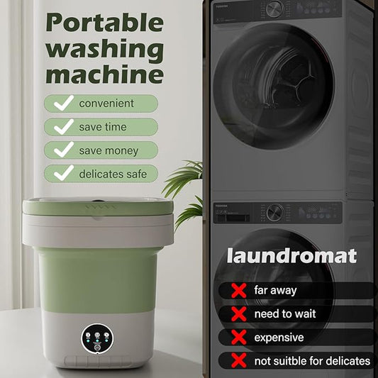 Portable Washing Machine, 7L/12L Upgraded Mini Washing Machine, Suitable for Small Clothes, Foldable Laundry Machine, Ideal for Dorm, Home, Hotel, Camping and Travel (Green, 12L)