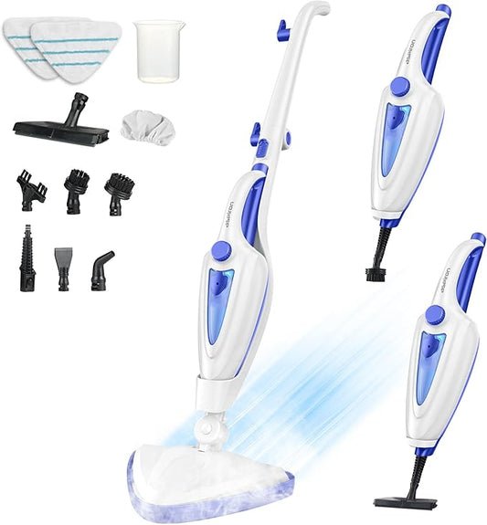12-in-1 Steam Mop, Fast 15-Sec Heat-Up, 1500W Detachable Handheld Steam Cleaner with 2 Dirt Grip Pads, Removes 99.99% Stubborn Stains for Hardwood Floors, Clothes, Windows, Tiles, Furniture, White