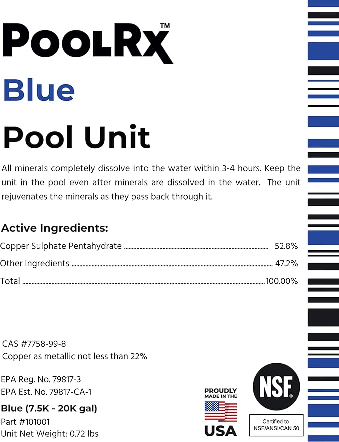 PoolRx Pool Unit #101001 6 Month Algaecide Blue Treats 7.5k-20k gallons, Single