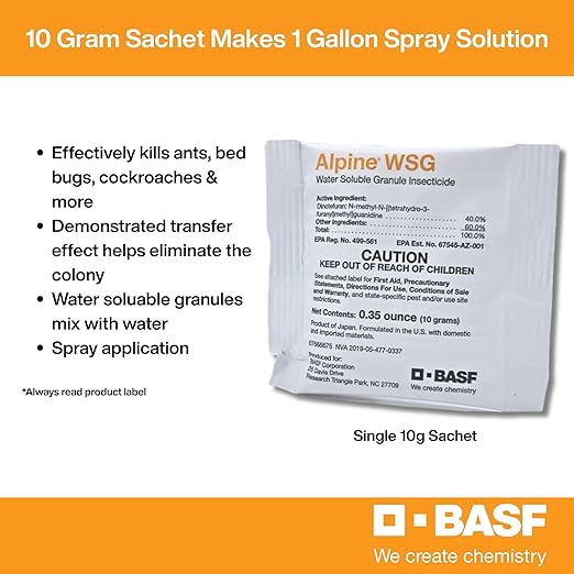 BASF Alpine WSG Water Soluble Granule Insecticide, Indoor Outdoor Pest Control for Ants, Flies, Bed Bugs, German Cockroach, .35 Ounce Packet (1 Count)