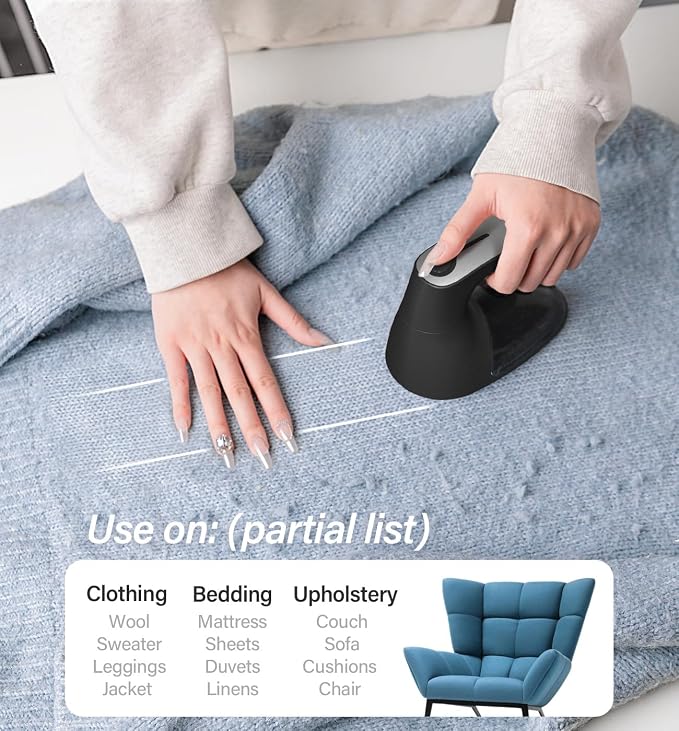 Bymore Fabric Shaver, Lint Shaver, Sweater Shaver for Clothes, Black | Large 65mm head and six-leaf blades cover more area in fewer passes for fast, even care on sweaters, couches and furniture - Image 5