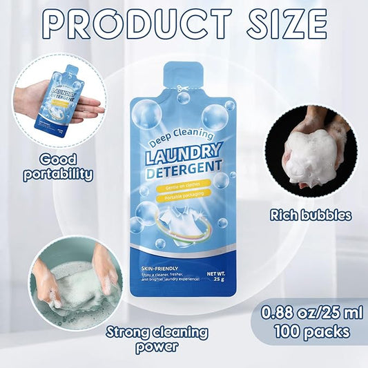 Loopeer 100 Pcs Individual Travel Laundry Detergent 0.88 oz Portable Detergent Packets Travel Size Single Use Liquid Soap for Traveler Hostel Essentials Cleaning