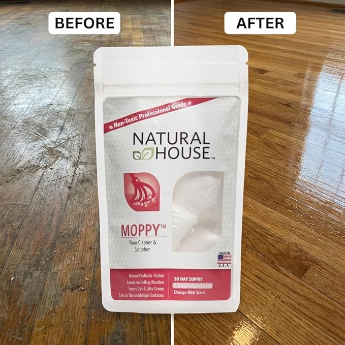 Natural House Moppy - Probiotic Floor Cleaner Pods - No Residue Formula - Multi-Surface Safe - Orange Mint Scent - 4 Count